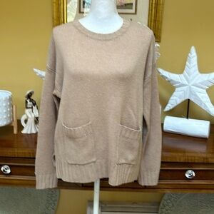 Joie Women’s Beige Cashmere Wool Blend Long Sleeves Pocket Pullover Sweater M